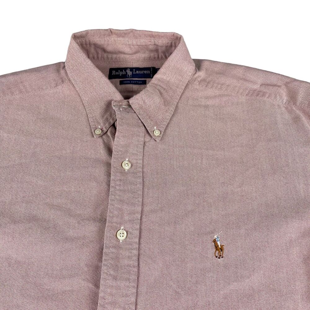 Ralph Lauren Shirt Men's 17-34 Pink Long Sleeve Button Down Collared Cotton Top